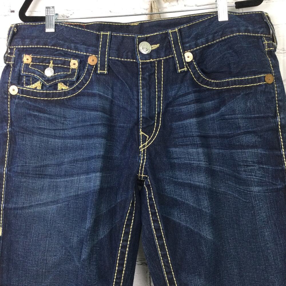 True Religion Rainbow Ricky Men's Dark Wash Straight Leg Flap Pockets Jeans 36 - Picture 3 of 14